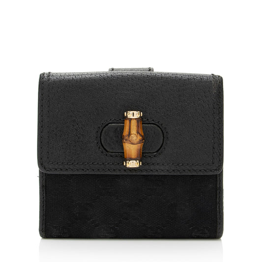 Gucci GG Canvas Leather Bamboo French Wallet (SHF-HzlezQ)