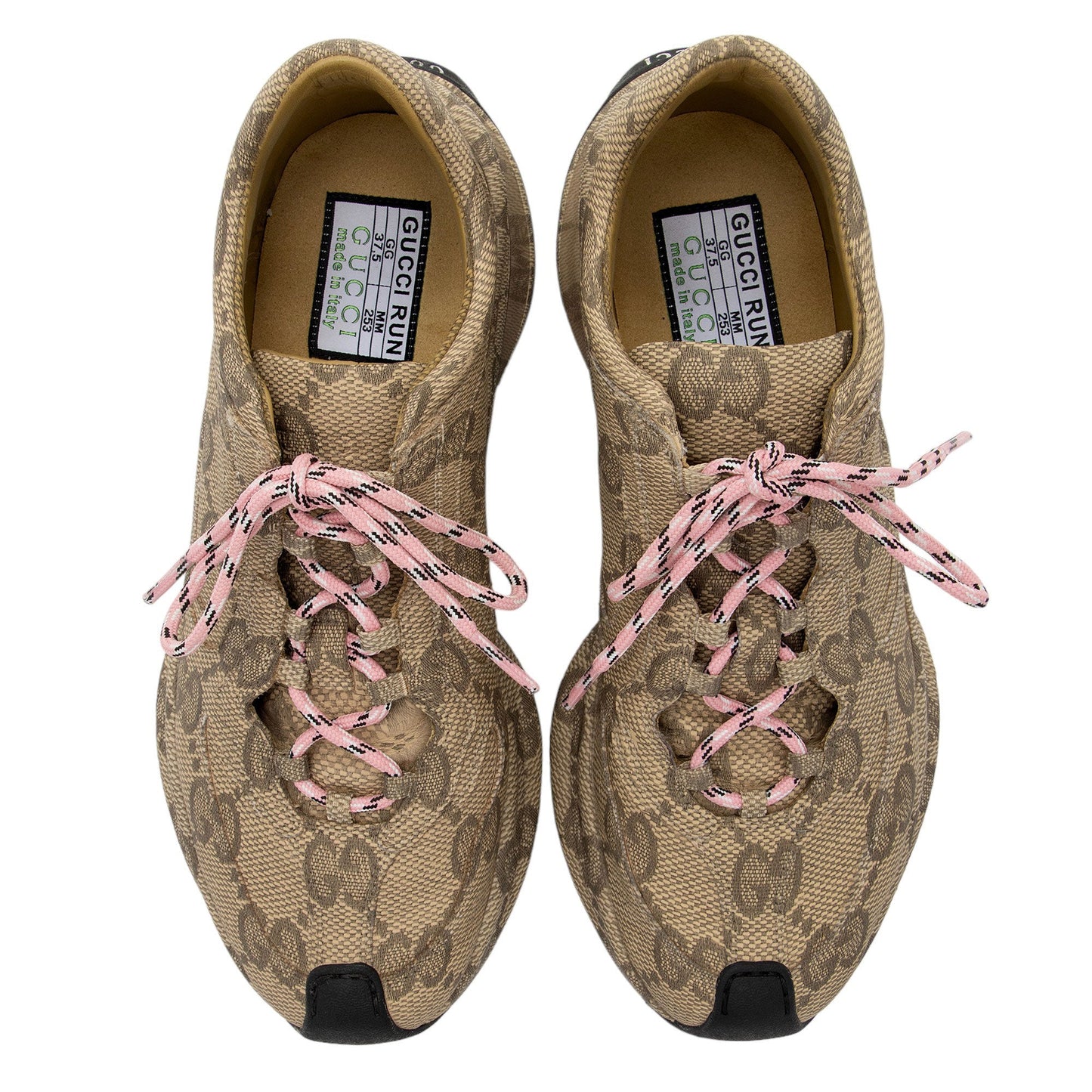 Gucci GG Canvas Leather Run Sneakers - Size 7.5 / 37.5 (SHF-V4B1xE)