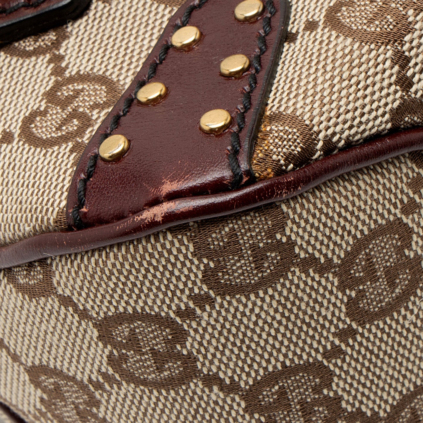 Gucci GG Canvas Leather Studded Horsebit Shoulder Bag