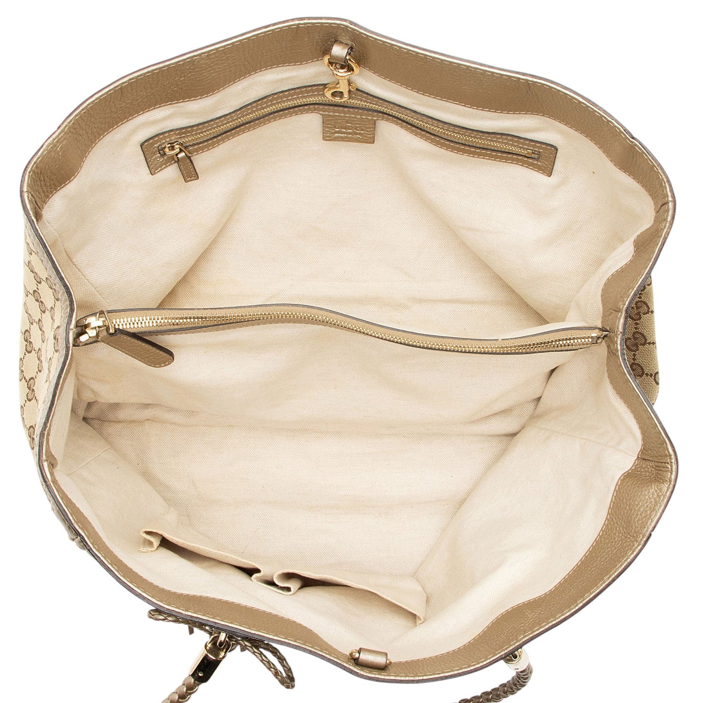 Gucci GG Canvas Metallic Leather Bella Medium Tote