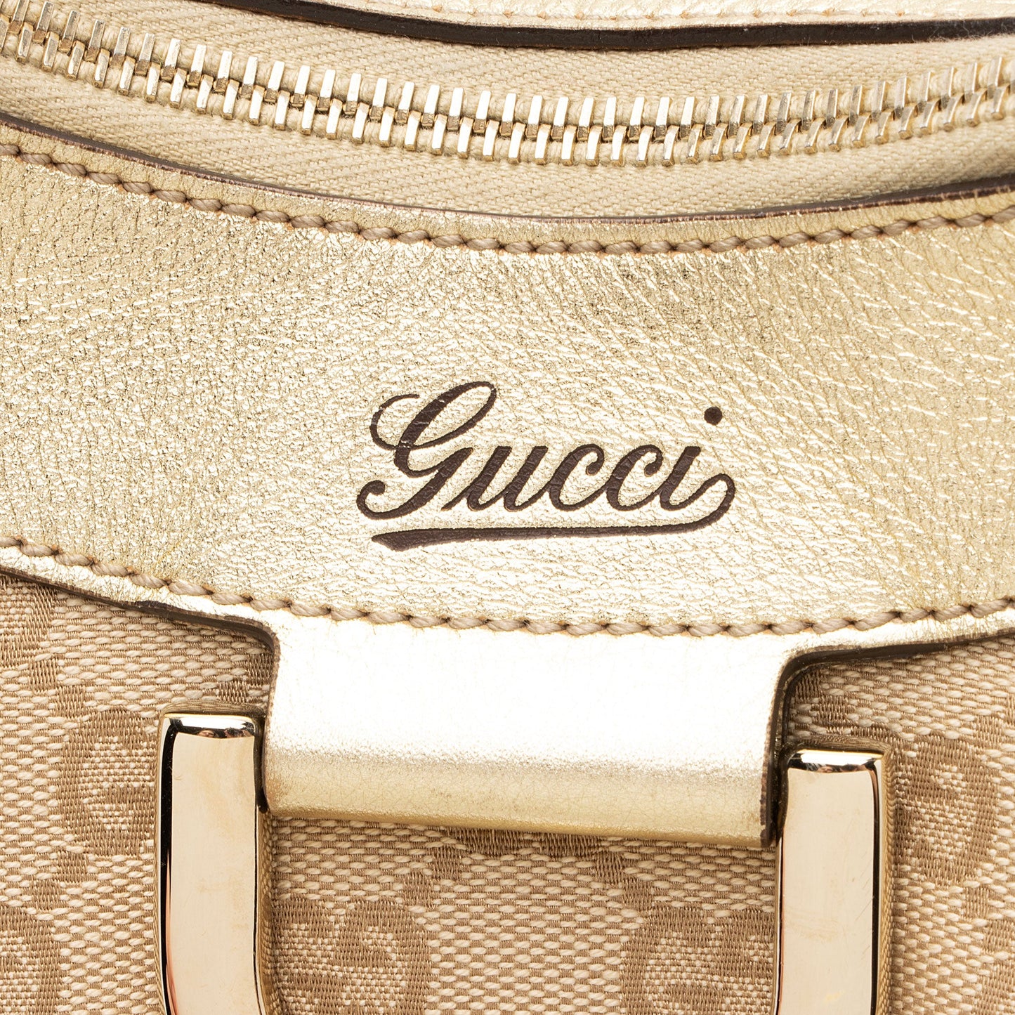 Gucci GG Canvas Metallic Leather D Ring Small Hobo (SHF-nI1P2Q)
