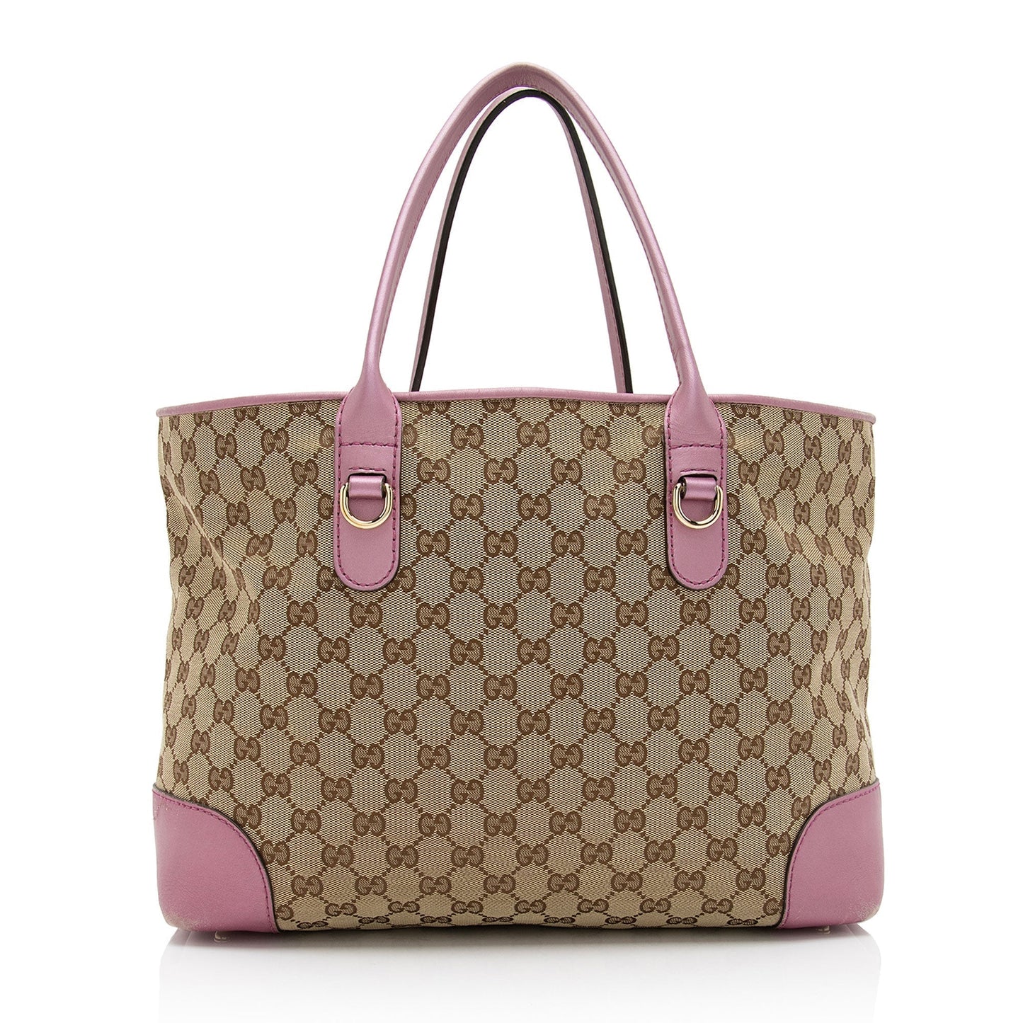 Luxury Gucci GG Canvas Metallic Leather Heart Bit Charm Medium Tote (SHF-5MJYxM)