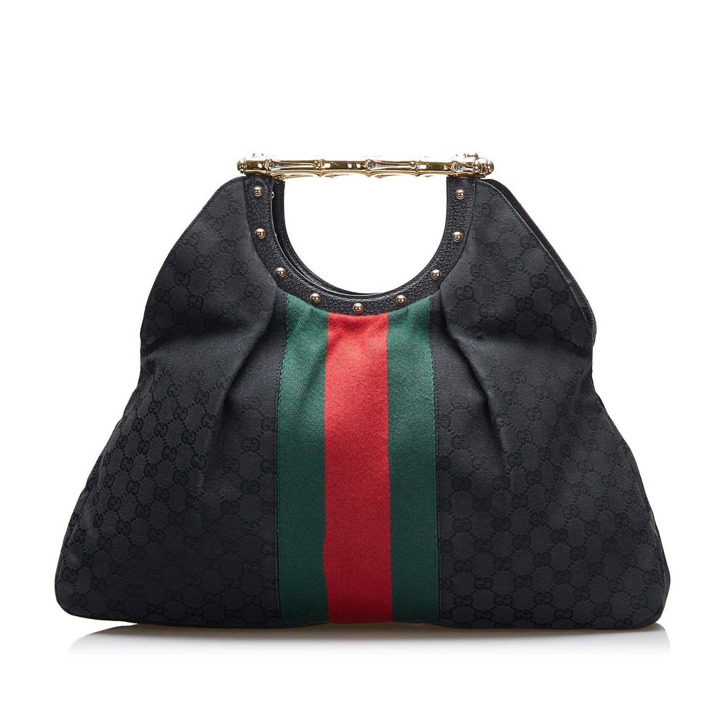 Luxury Gucci GG Canvas Web Metal Bamboo Tote (SHG-XlBfM7)
