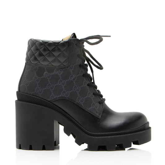 Gucci GG Supreme Quilted Calfskin Combat Boots - Size 8 / 38