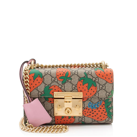 Gucci GG Supreme Strawberry Padlock Small Shoulder Bag (SHF-uX0Syw)
