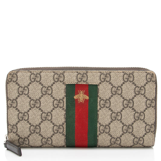 Gucci GG Supreme Web Bee Zip Around Wallet