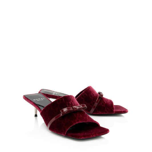 Gucci GG Velvet Bow Slide Sandals - Size 8.5 / 38.5 (SHF-EQf1eQ)