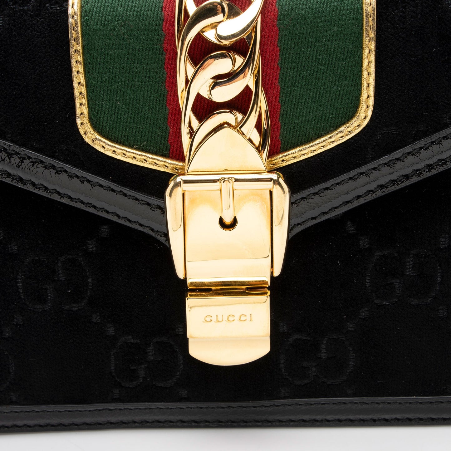 Gucci GG Velvet Web Sylvie Mini Top Handle (SHF-G3UDXc)