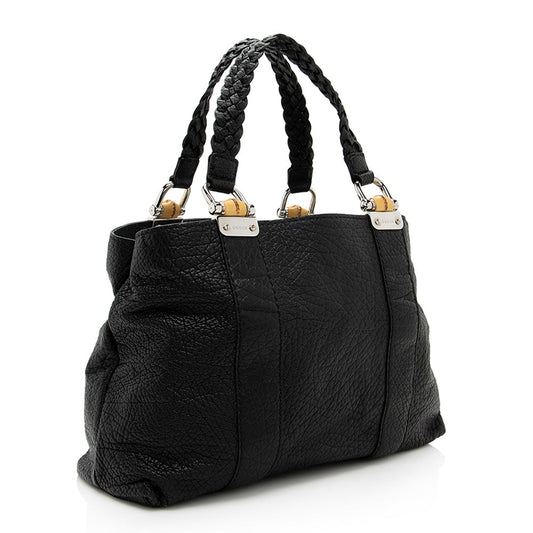 Gucci Grained Leather Bamboo Bar Medium Tote (SHF-19935)