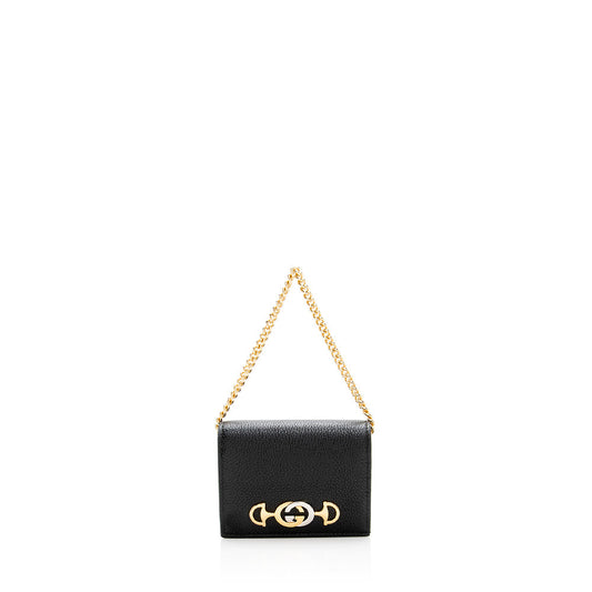 Gucci Grained Leather Zumi Card Case Chain Bag (SHF-19272)