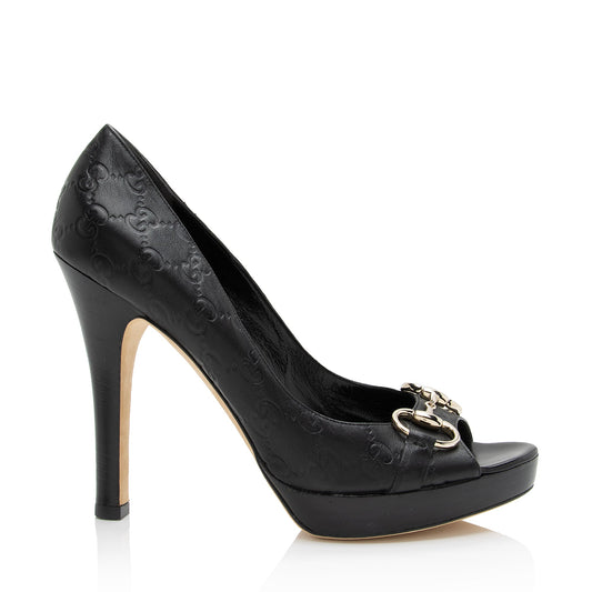 Gucci Guccissima Leather Hollywood Horsebit Peep Toe Pumps - Size 9.5 / 39.5 (SHF-AG6d9a)