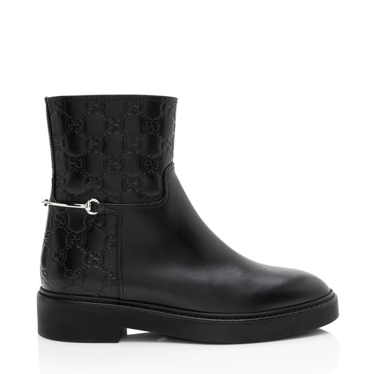 Gucci Guccissima Leather Horsebit Ankle Boots - Size 8 / 38