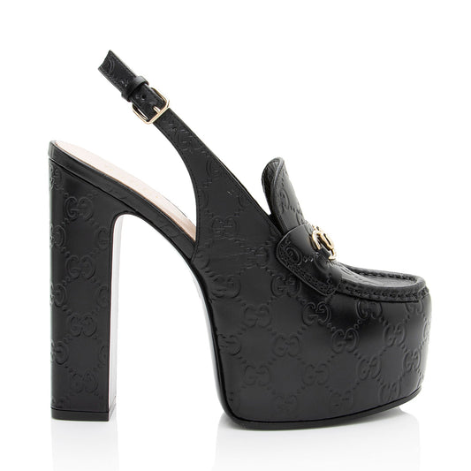 Gucci Guccissima Leather Horsebit Platform Slingback Loafer Pumps - Size 8 / 38
