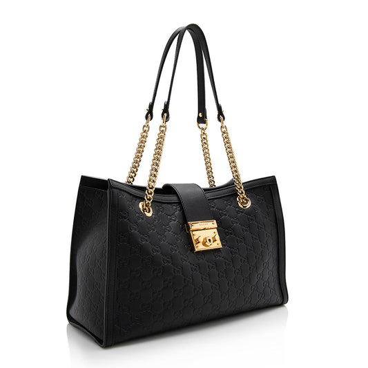 Gucci Guccissima Leather Padlock Chain Medium Shoulder Bag (SHF-21910)