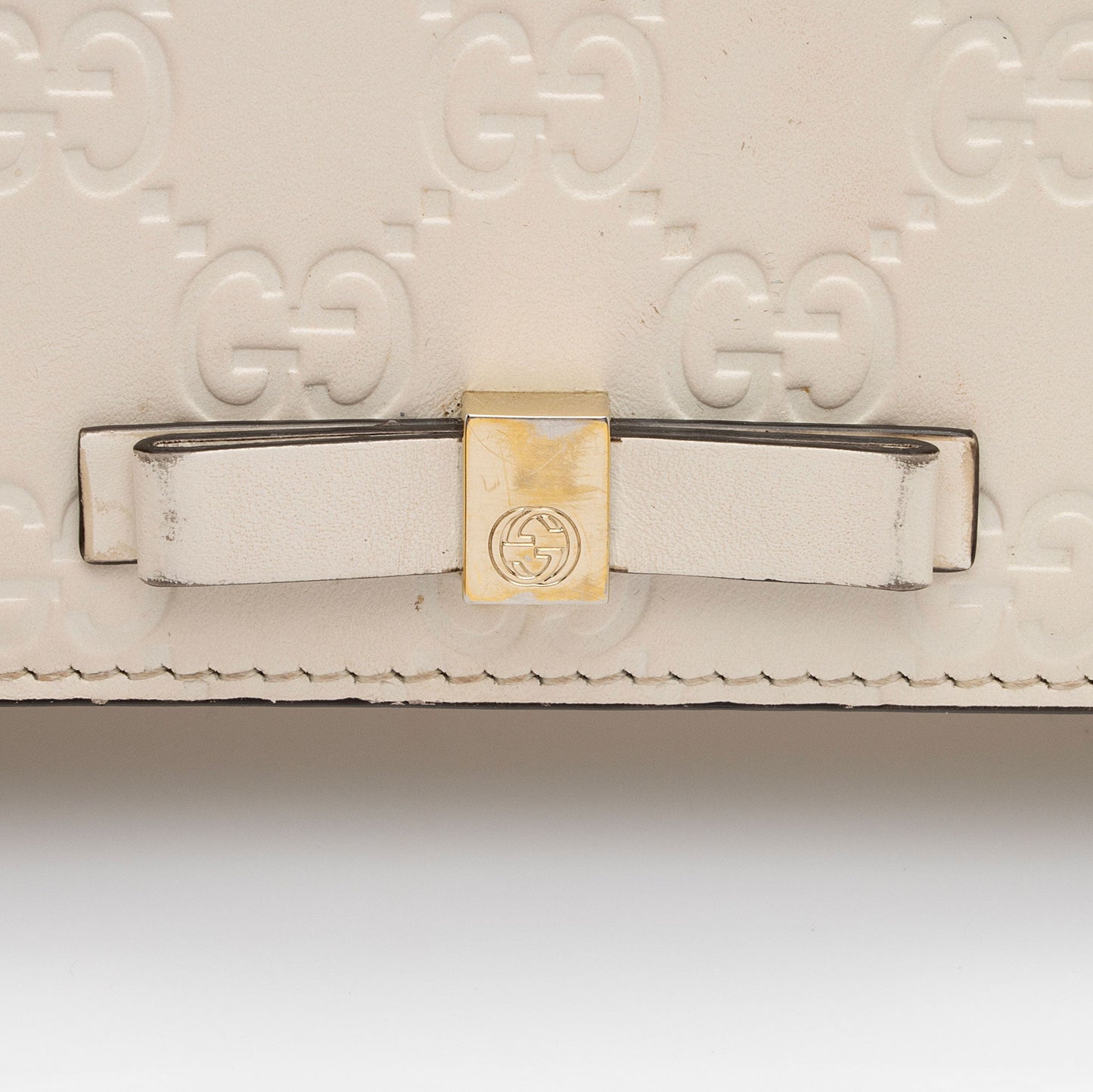 Gucci Guccissima Leather Signature Bow Mini Wallet On Chain Bag (SHF-fAYnZO)