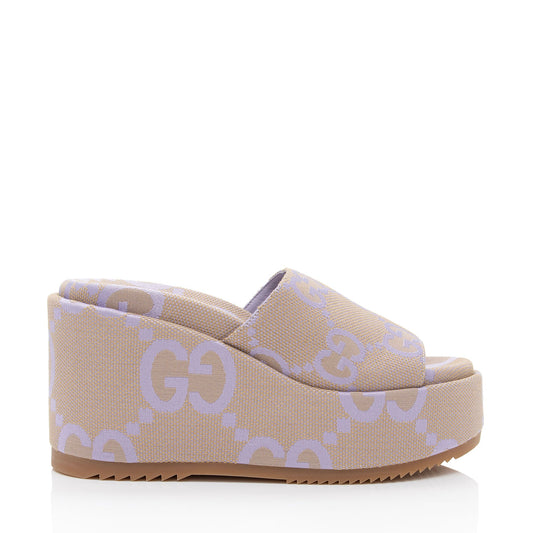 Gucci Jumbo GG Canvas Platform Wedge Slides - Size 11 / 41 (SHF-TTDQvS)