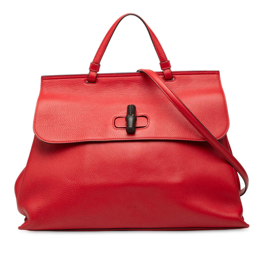 Gucci Large Leather Bamboo Daily Satchel