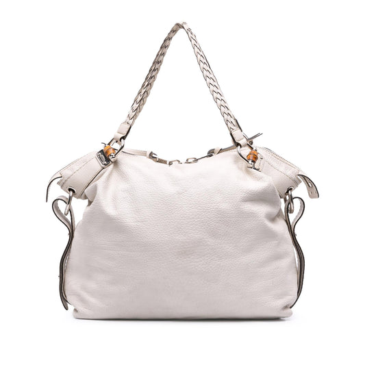 Gucci Large Pebbled Calfskin Bamboo Bar Tassel Tote