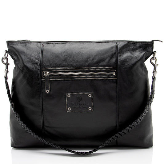 Gucci Leather Braided Large Shoulder Bag