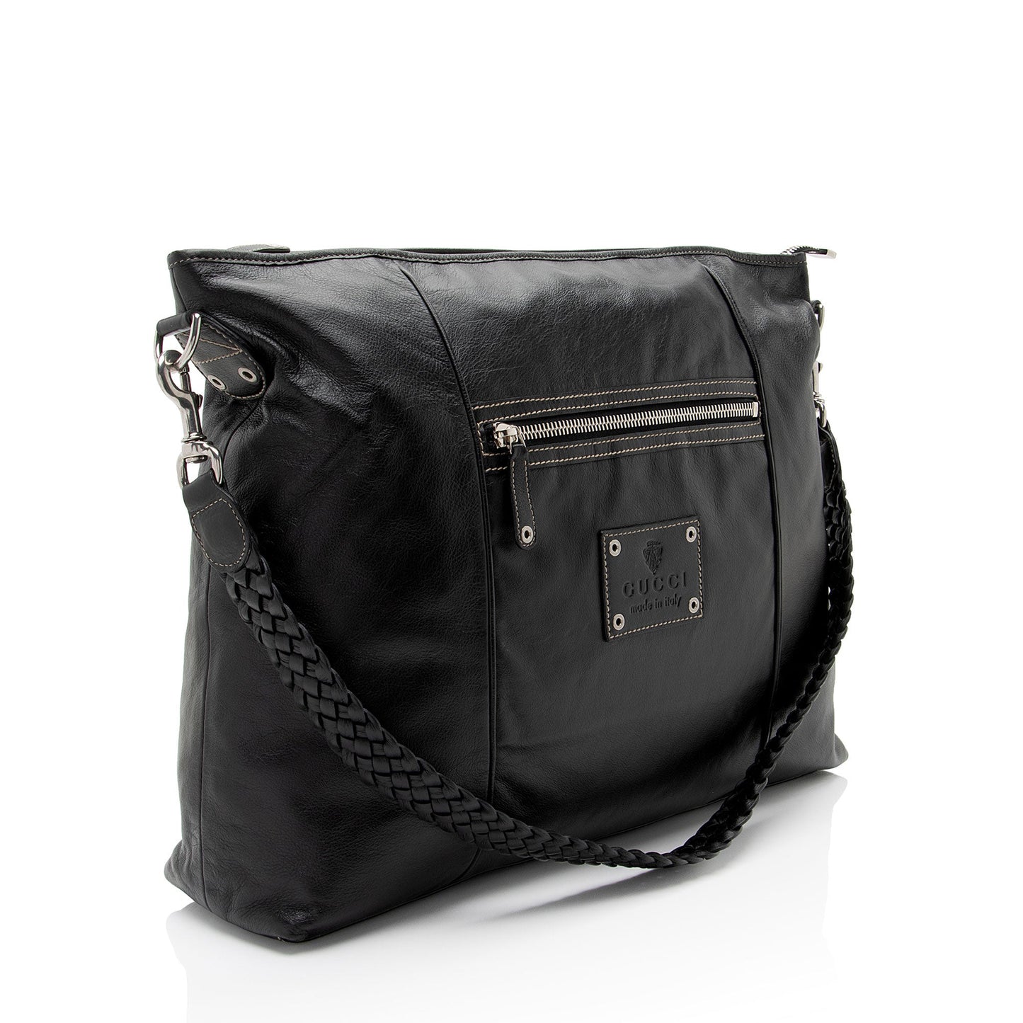 Gucci Leather Braided Large Shoulder Bag