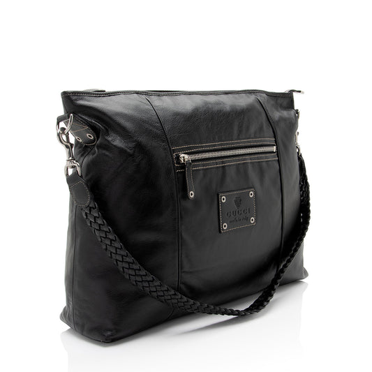 Gucci Leather Braided Large Shoulder Bag