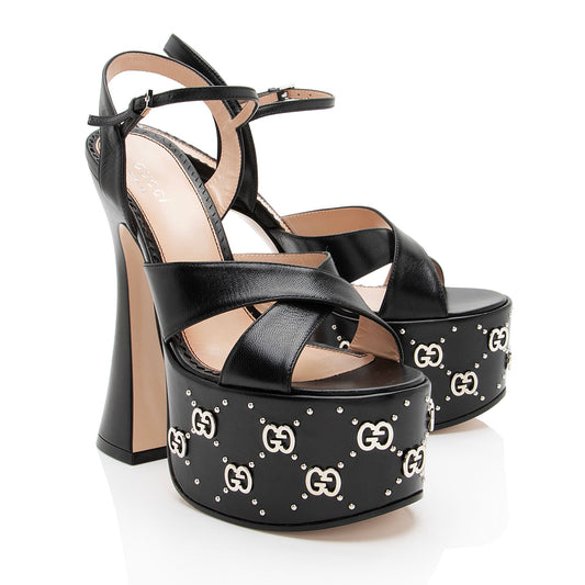 Gucci Leather GG Embellished Platform Sandals - Size 6 / 36