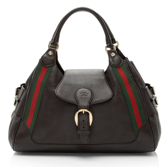 Gucci Leather Heritage Web Buckle Medium Satchel