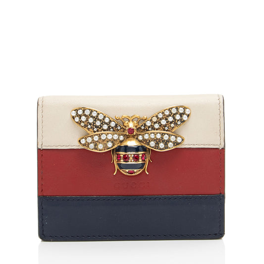 Gucci Leather Queen Margaret Bee Card Case (SHF-xcHoPF)