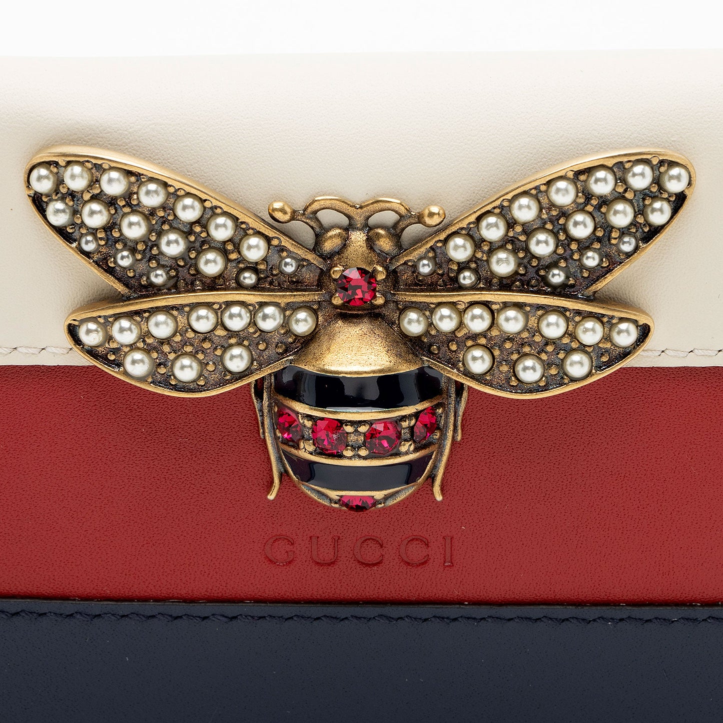 Gucci Leather Queen Margaret Bee Card Case