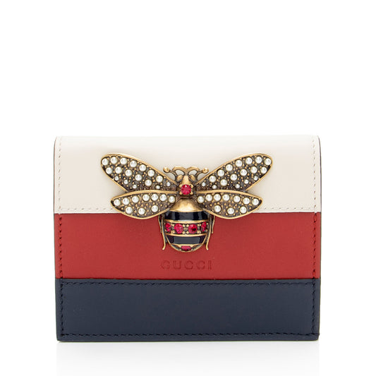 Gucci Leather Queen Margaret Bee Card Case