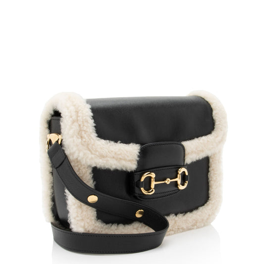 Gucci Leather Shearling Horsebit 1955 Small Bag
