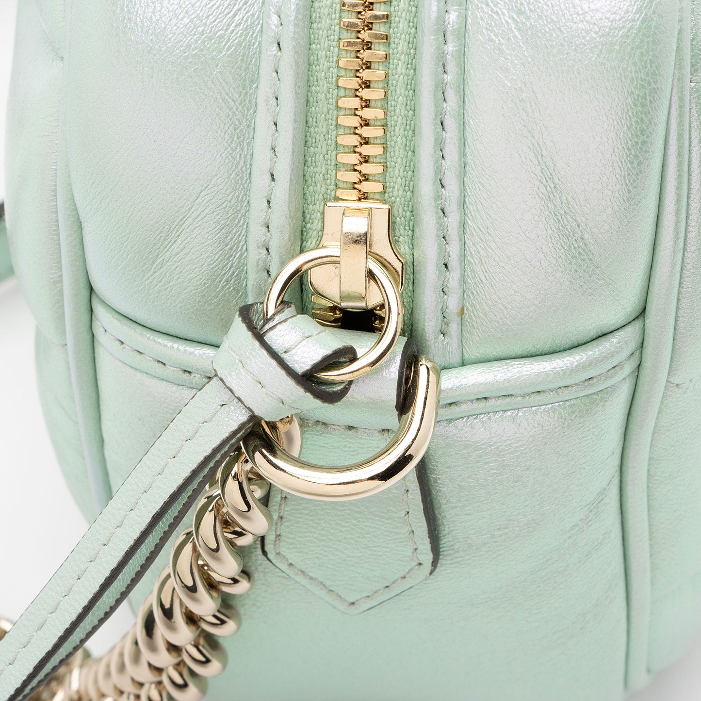 Gucci Matelasse Padded Iridescent Leather GG Marmont Small Camera Bag
