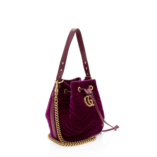 Gucci Matelasse Velvet GG Marmont Bucket Bag