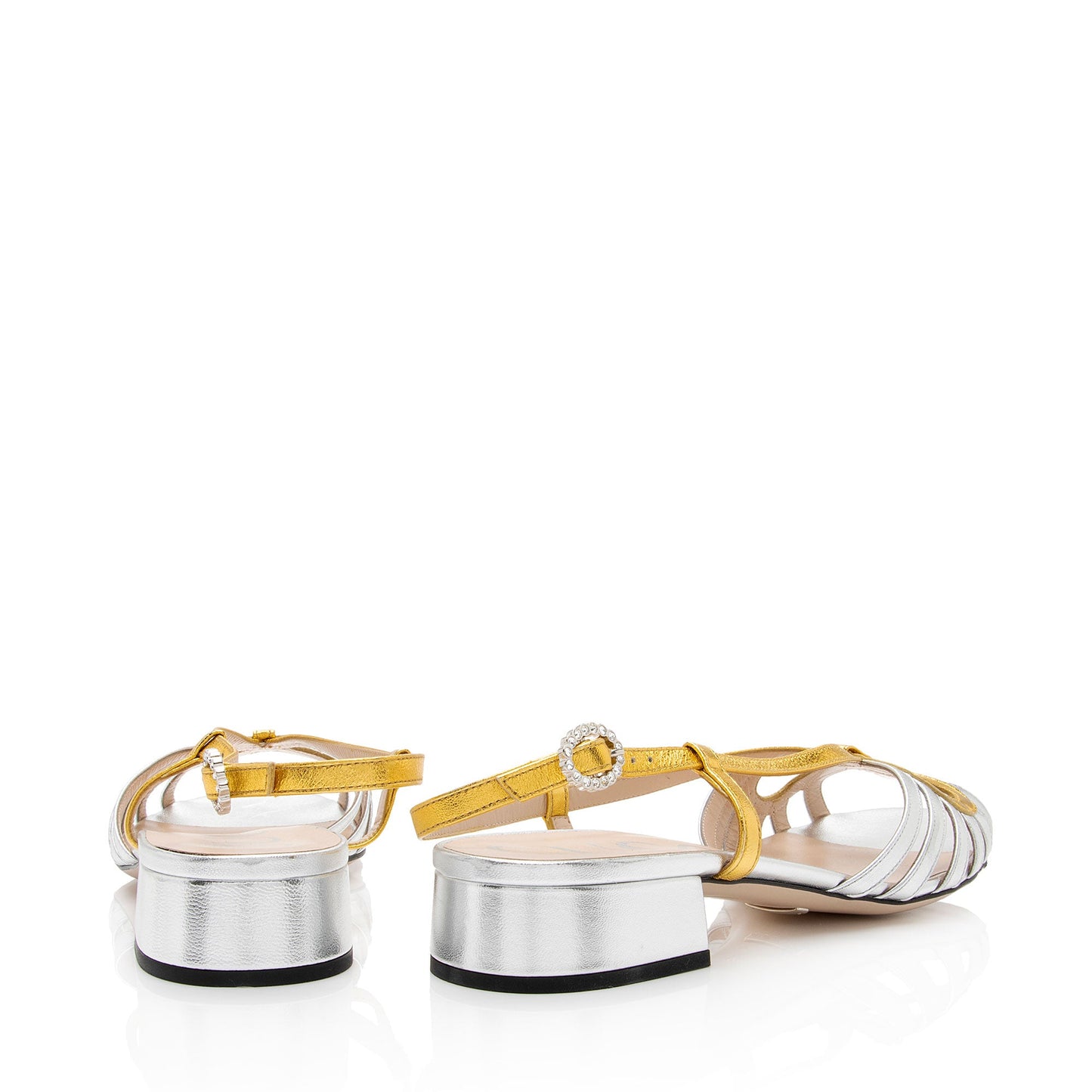 Gucci Metallic Leather Crystal Zephyra Bow Slingback Sandals - Size 8.5 / 38.5 (SHF-W0YUIU)