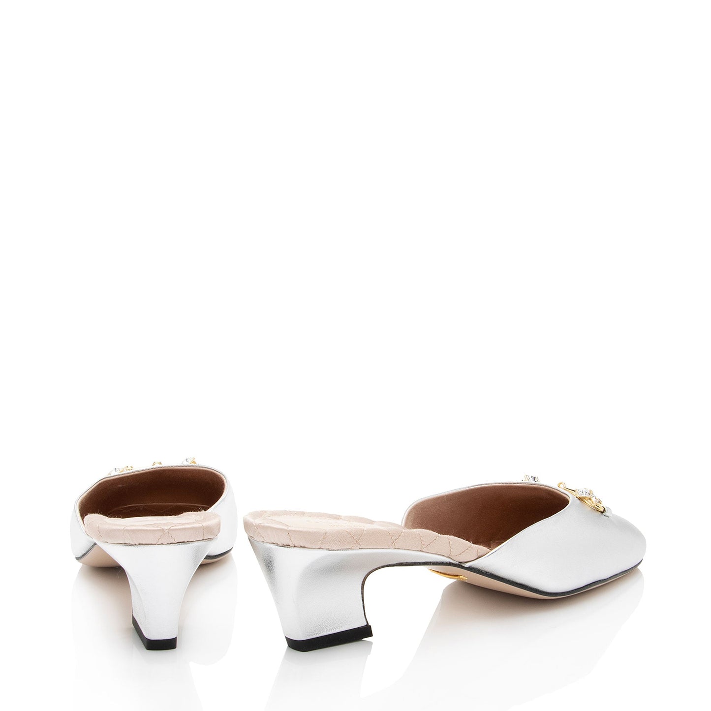 Gucci Metallic Leather Crystal Horsebit Mules - Size 9.5 / 39.5