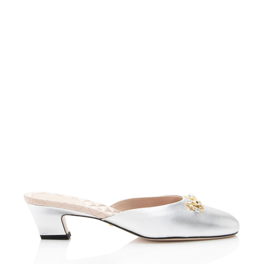 Gucci Metallic Leather Crystal Horsebit Mules - Size 9.5 / 39.5