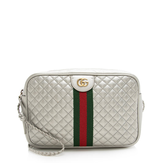 Gucci Metallic Quilted Leather Web Trapuntata Small Shoulder Bag (SHF-22451)