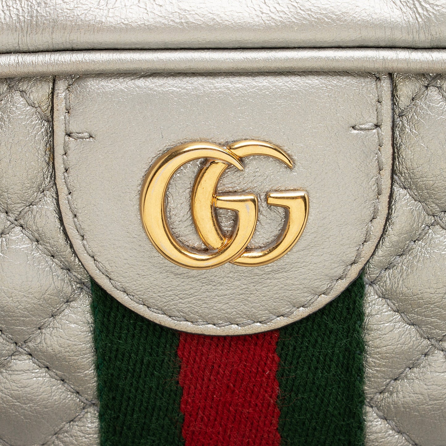 Gucci Metallic Quilted Leather Web Trapuntata Small Shoulder Bag (SHF-22451)