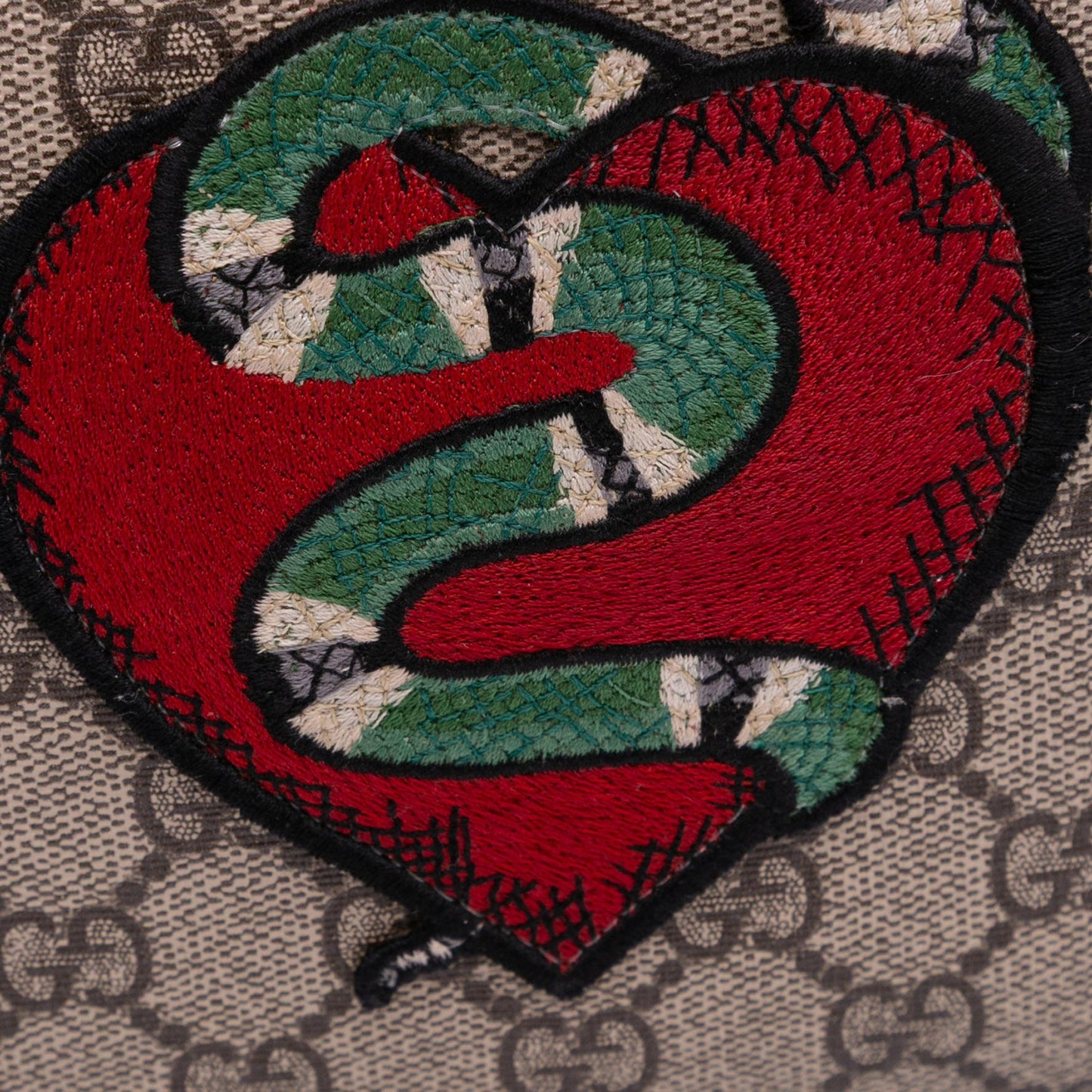 Gucci Mini GG Supreme Kingsnake Heart Embroidered Camera Bag