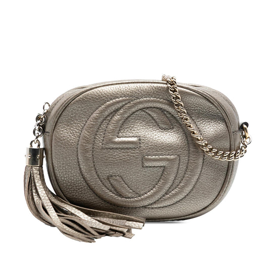 Gucci Mini Metallic Pebbled Calfskin Soho Chain Crossbody