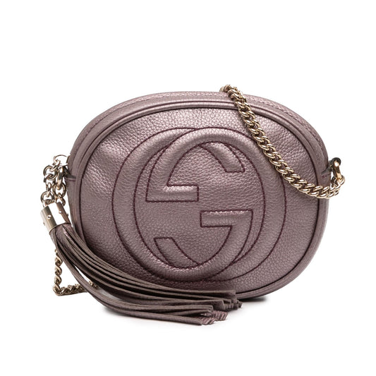 Gucci Mini Metallic Pebbled Calfskin Soho Chain Crossbody