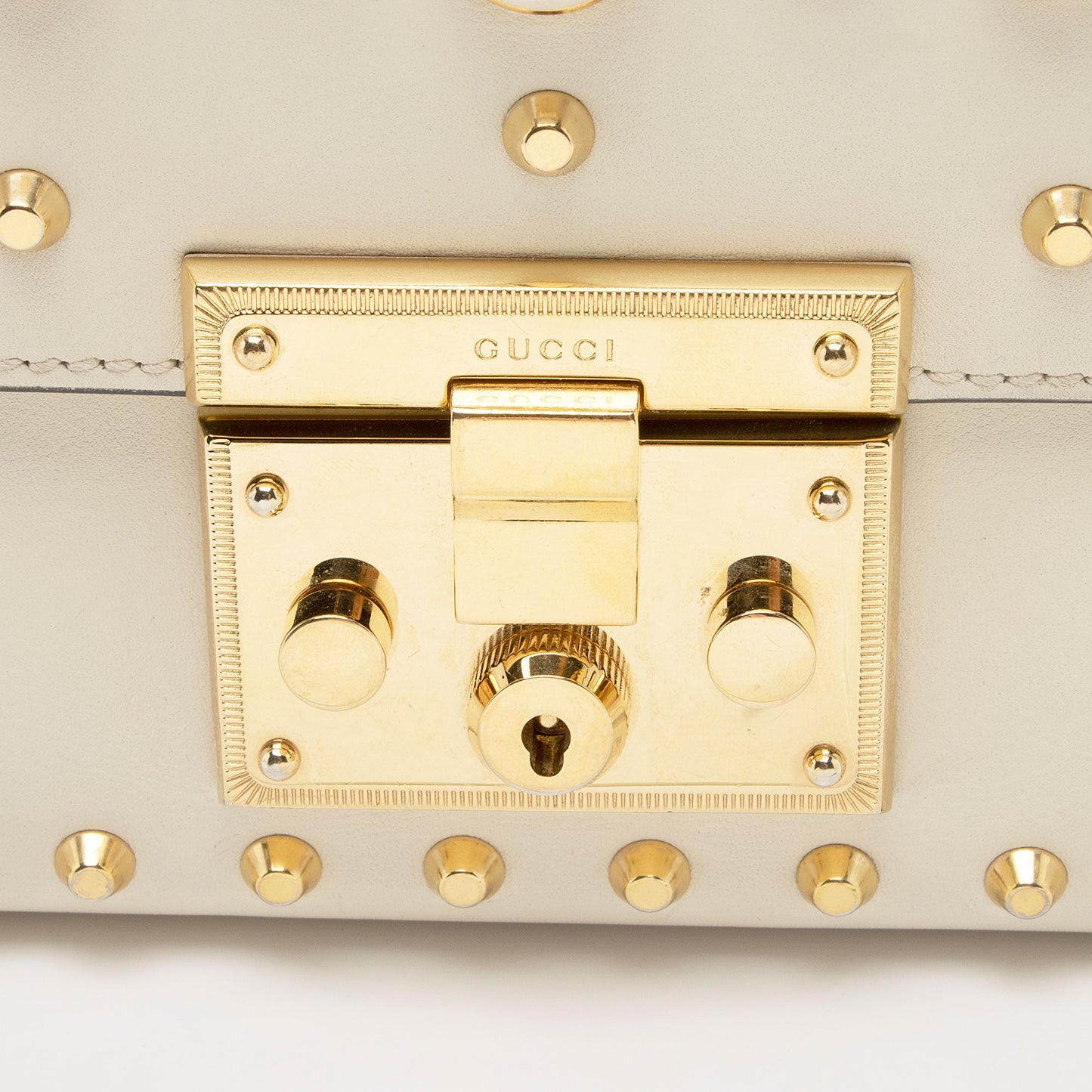 Gucci Pearl Embellished Leather Padlock Small Shoulder Bag (SHF-2JmpQy)