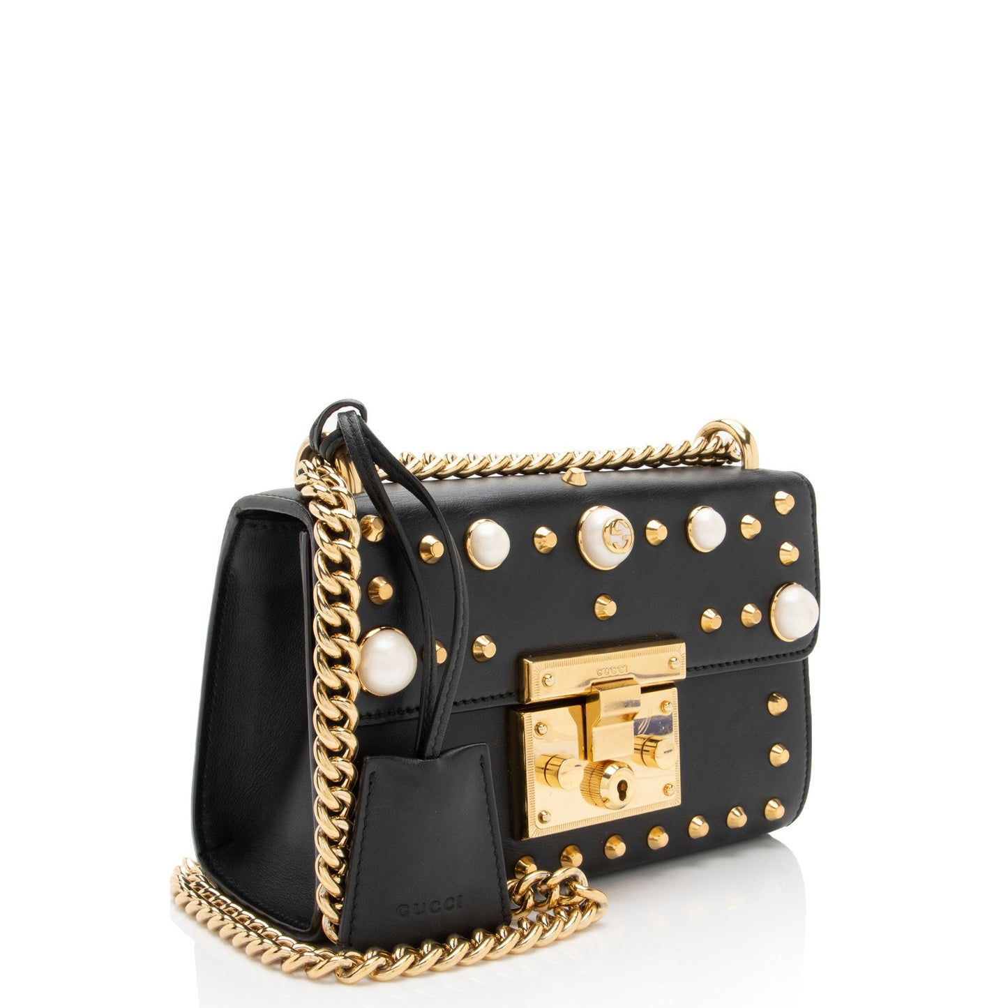 Gucci Pearl Embellished Leather Padlock Small Shoulder Bag