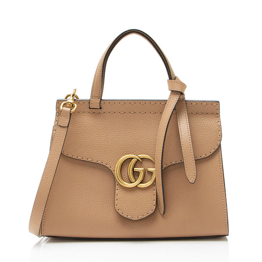 Gucci Pebbled Leather GG Marmont Top Handle