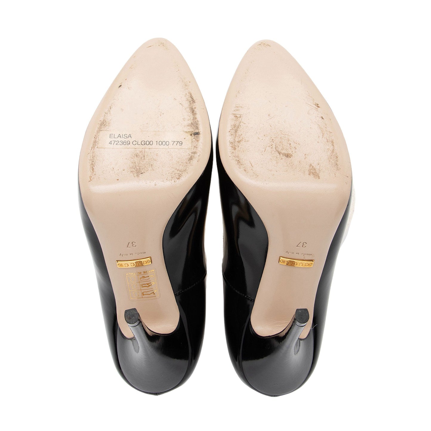 Gucci Polished Leather Removable Faux Pearl Bow Pumps - Size 7 / 37