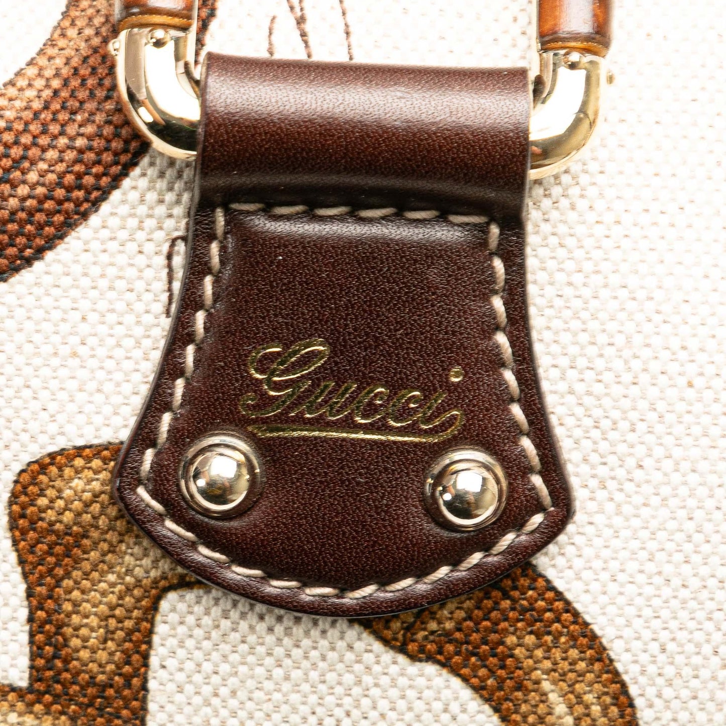 Gucci Printed Canvas Bamboo Horsebit Handbag