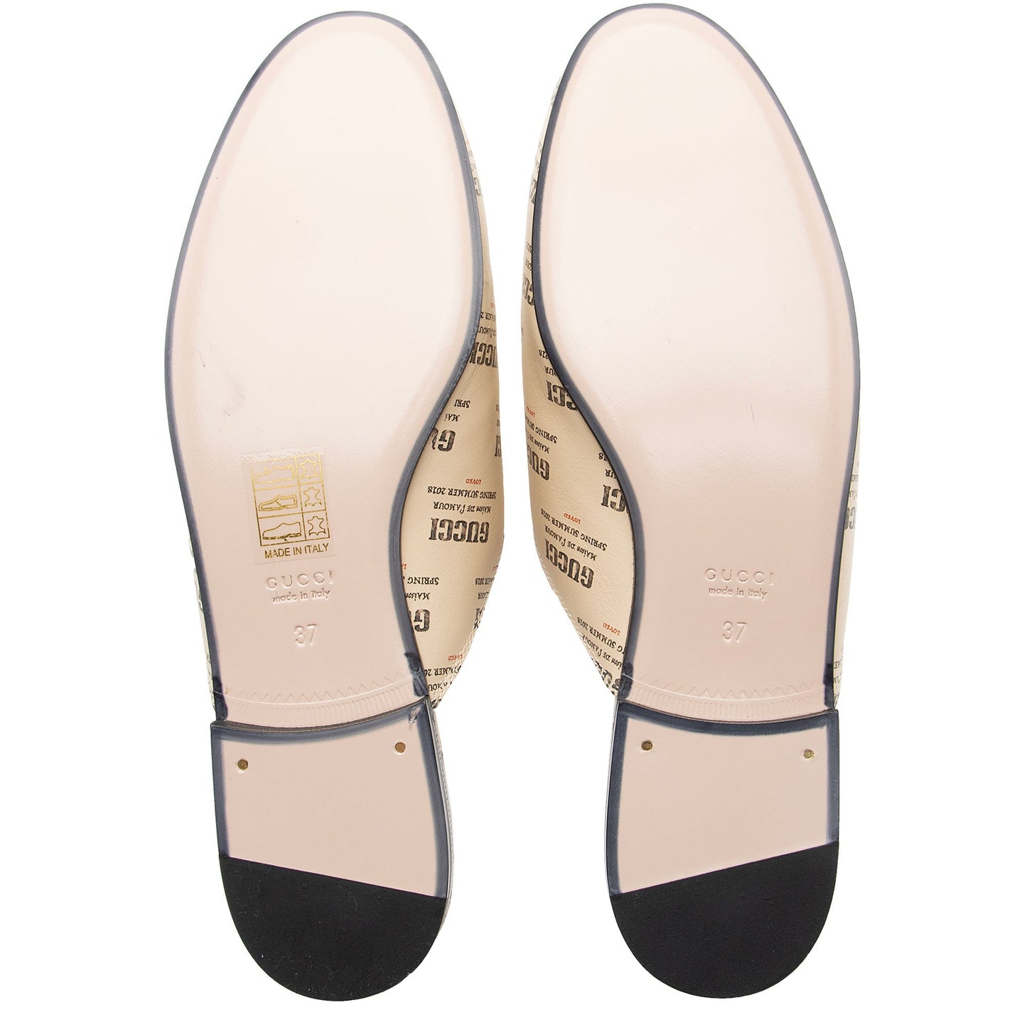 Gucci Printed Leather Logo Stamp Horsebit Princeton Mules - Size 7 / 37 (SHF-gNbUhz)
