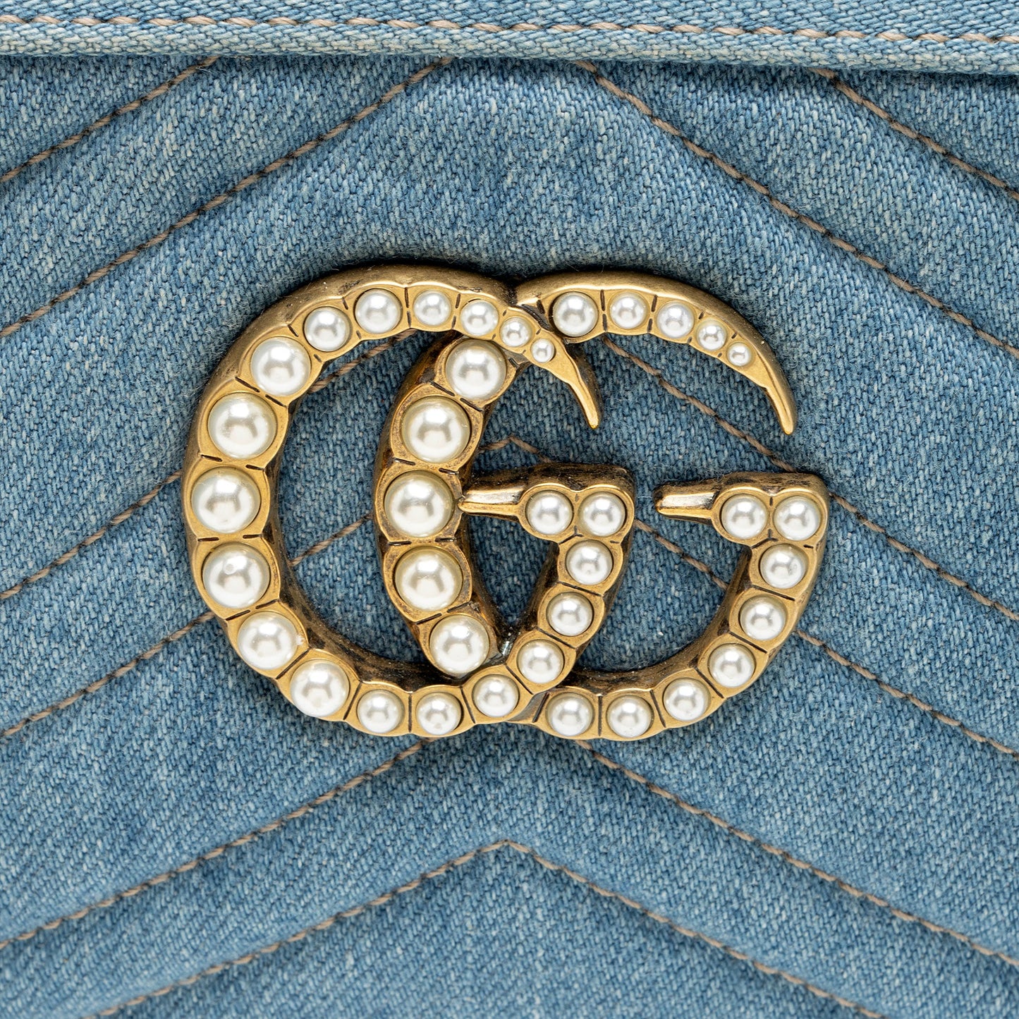 Gucci Matelasse Denim Pearl GG Marmont Small Camera Bag