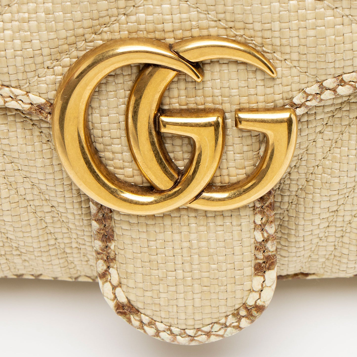 Gucci Raffia Snakeskin GG Marmont Small Flap Bag