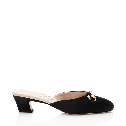 Gucci Satin Crystal Horsebit Mules - Size 9 / 39
